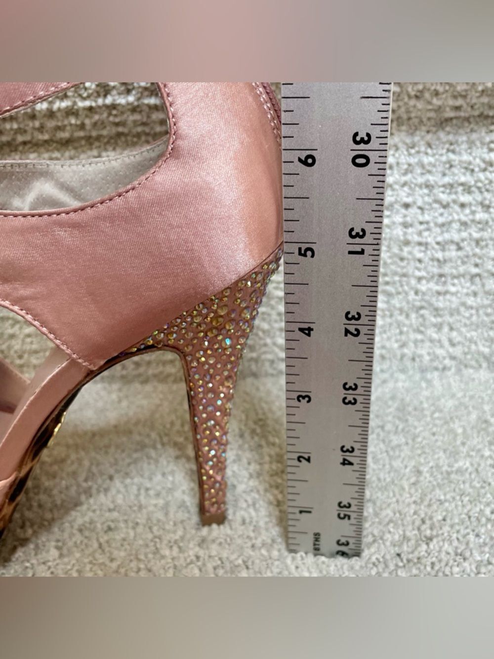 Vintage Y2K Betsey Johnson Blush Pink Satin Rhinestone Platform High Heels 9M - Picture 12 of 13